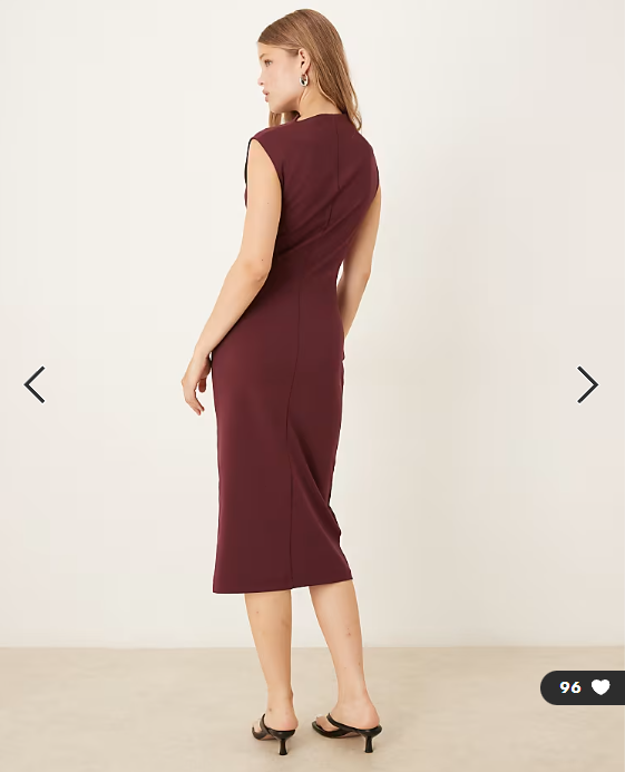 Mango ruched detail high neck sleeveless midi dress in dark red