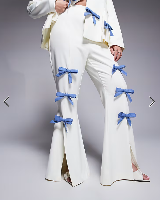 ASOS LUXE Curve co-ord tailored trouser with denim bows in cream