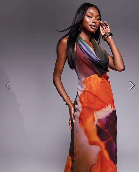 ASOS DESIGN cowl plunge bias maxi dress in bold abstract floral print