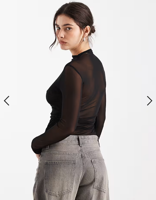 New Look mesh ruched side bodysuit in black