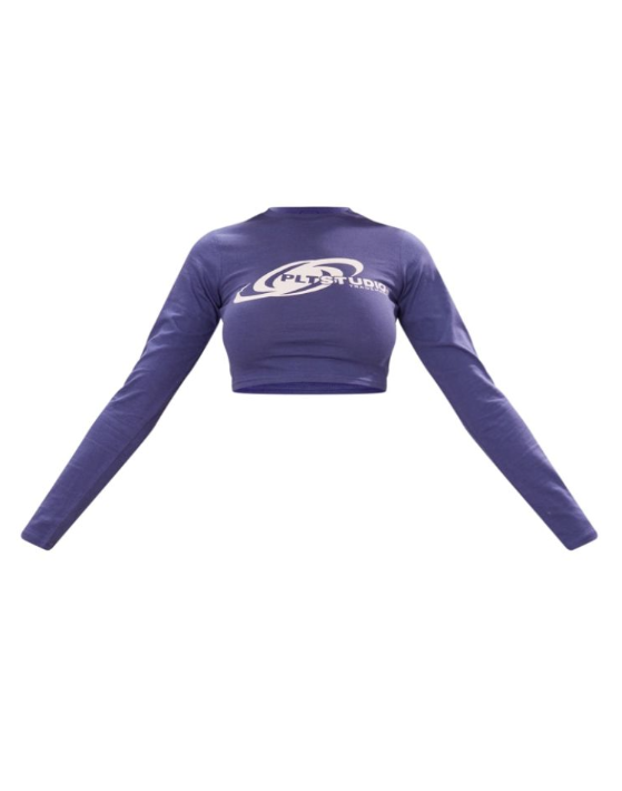Navy Plt Studio Printed Fitted Crop Top