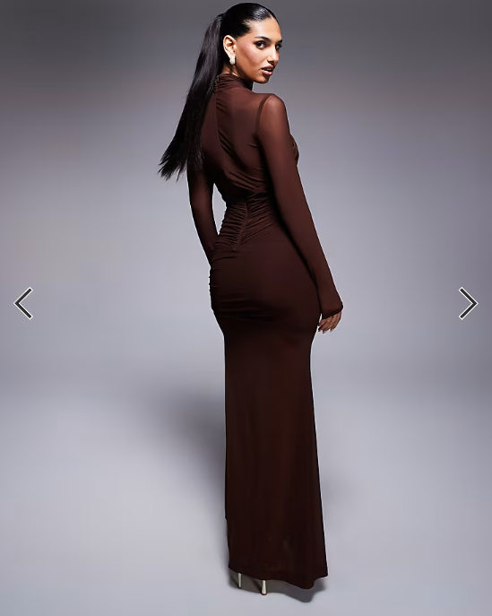 Bardot Veria wrap mesh maxi dress in chocolate