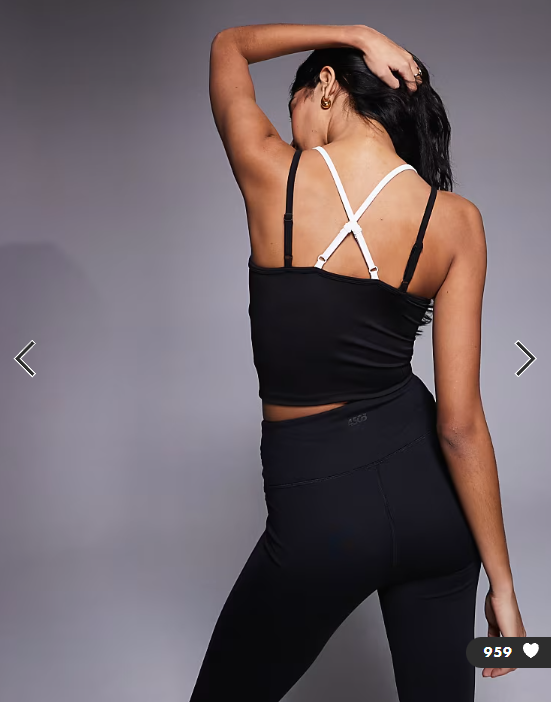 4505 soft touch double layer strappy tank with removable padding in black and white