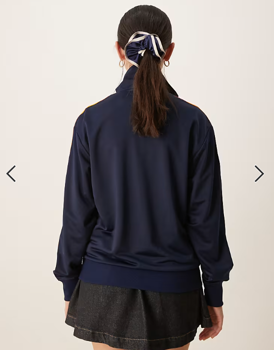 adidas Originals Firebird loose track top in navy and orange