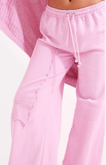 Baby Pink Loopback Rib Patch Wide Leg Joggers