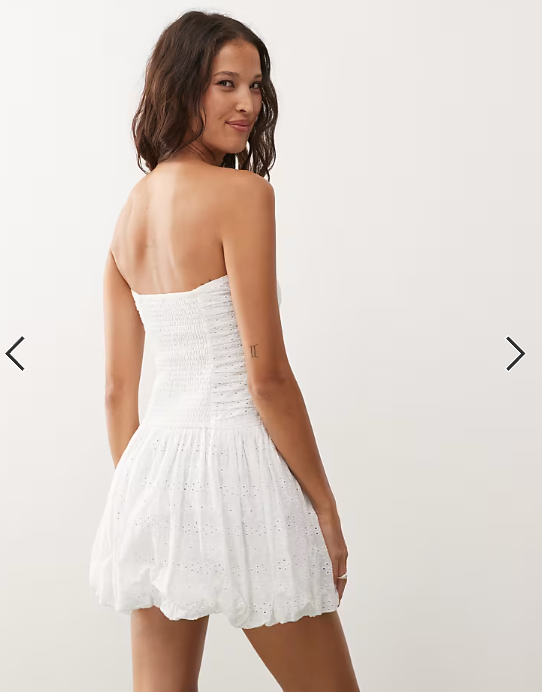 COLLUSION bandeau broderie mini dress in white
