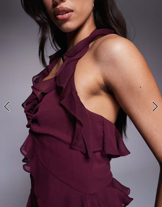 Forever New ruffle midaxi dress in port