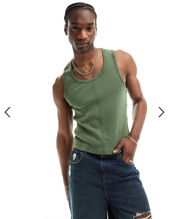 Reclaimed Vintage ribbed vest with seaming detail in washed khaki