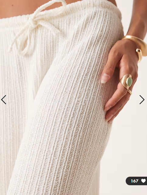 ASOS DESIGN co-ord crochet straight leg trouser with tie waist in cream