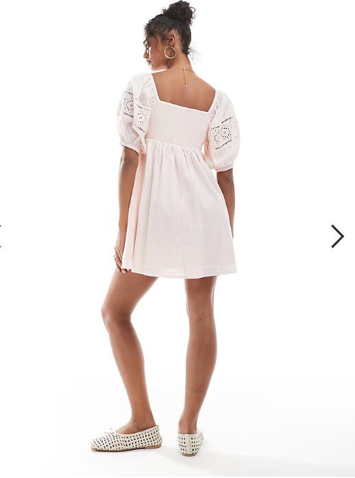 New Look embroidered button through mini dress in pink