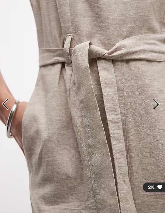Monki linen sleeveless wide leg jumpsuit with tie belt detail in beige