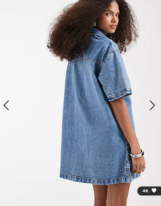 ASOS DESIGN short sleeve denim shirt dress in midwash blue