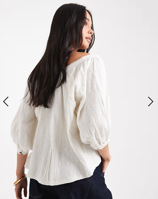 Asos - button through blouson sleeve broderie top