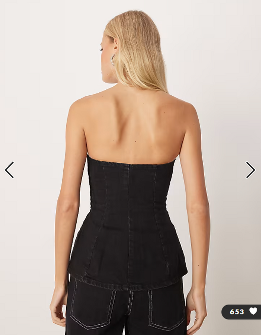 ASOS DESIGN denim structured peplum bandeau top in black