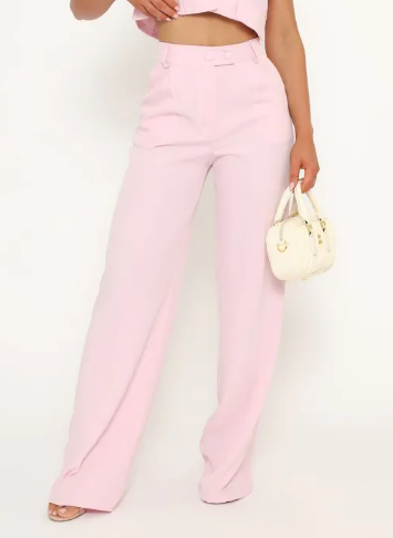 High Waist Wide Leg Tailored Trousers In Pink