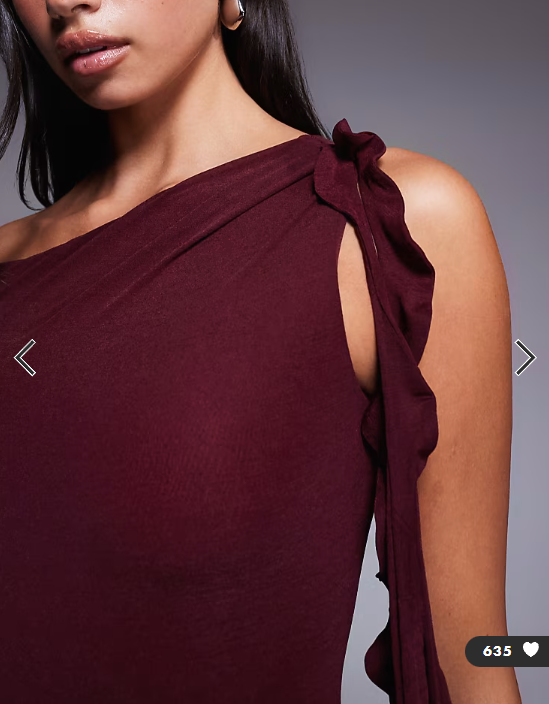 ASOS DESIGN stretch chiffon maxi dress with cut out and ruffle detail in mulberry