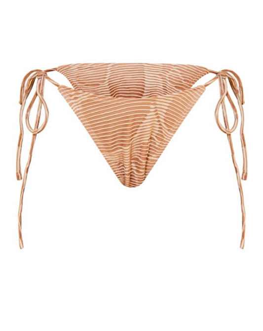 Cream Contrast Textured Rib Tie Side Bikini Bottoms