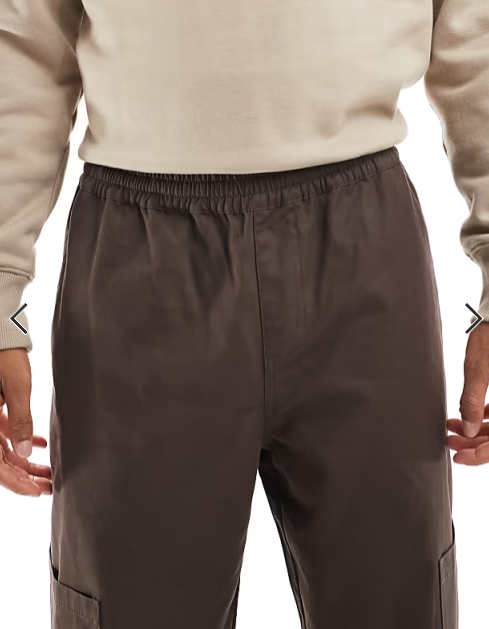 ASOS DESIGN baggy pull on cargo trousers in brown