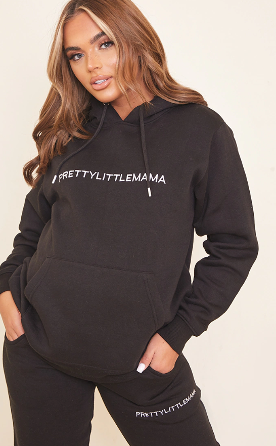 Maternity Black Embroidered Pretty Little Mama Hoodie