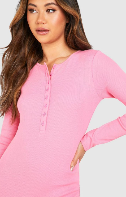 Boohoo Premium Rib Button Front Romper - bubblegum