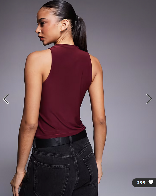 ASOS DESIGN slinky cowl neck tank top in berry