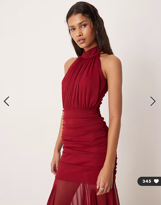 TFNC halter neck sheer skirt maxi dress in wine