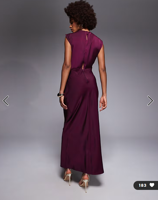ASOS DESIGN Tall satin high neck pleated bodice midi dress in berry