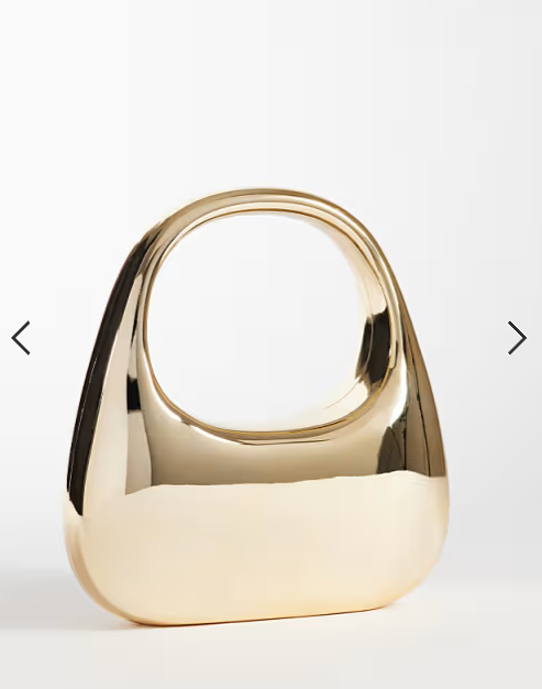 My Accessories round metal handheld clutch purse in gold tone