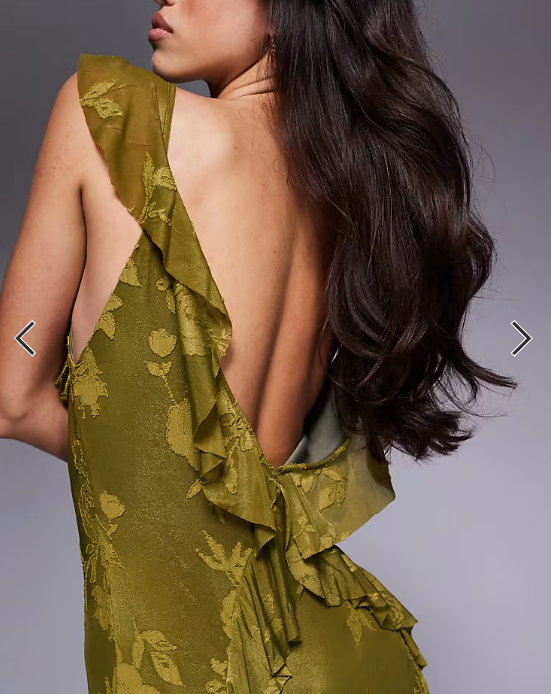 ASOS DESIGN ruffle cami strap maxi dress in olive green