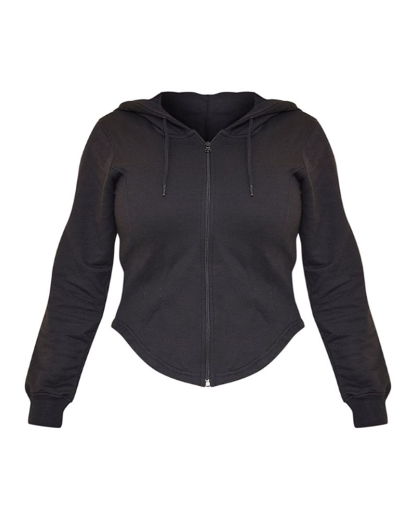Shape Black Corset Detailed Zip Up Hoodie