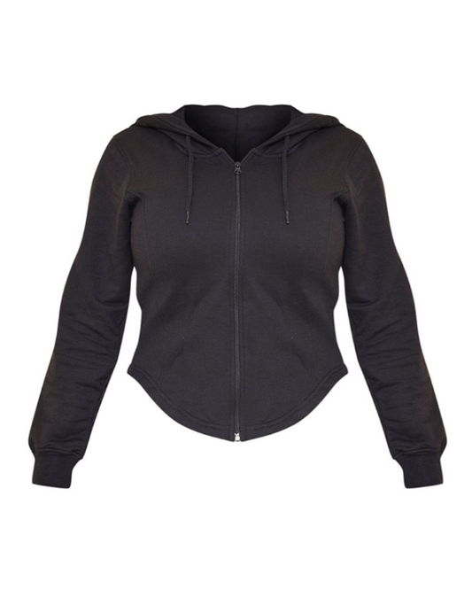 Shape Black Corset Detailed Zip Up Hoodie