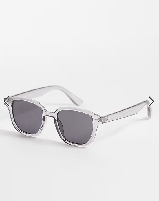 ASOS DESIGN square sunglasses in crystal grey frame with smoke lens
