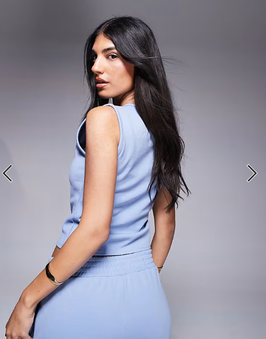 Kaiia exclusive cotton blend sleeveless cropped button through vest top co-ord in blue