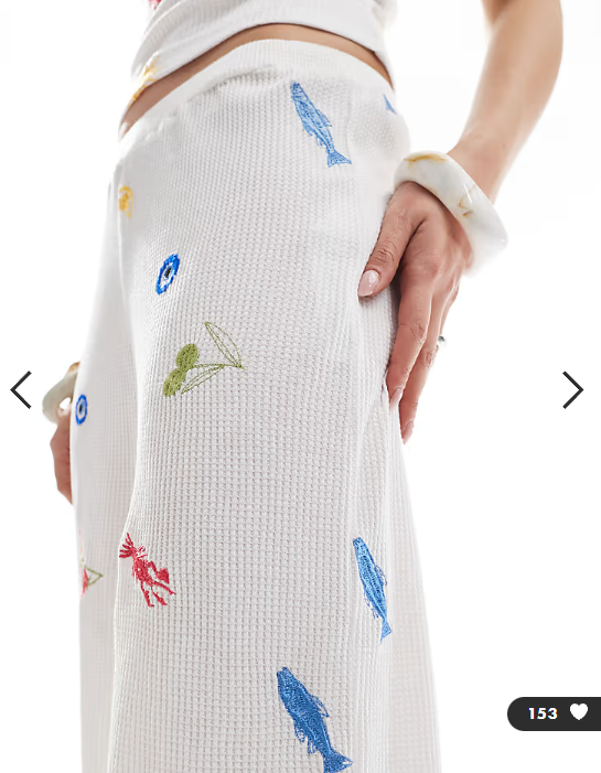 ASOS DESIGN straight leg trouser co-ord with holiday embroidered in white