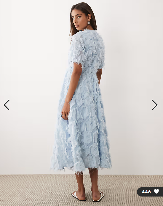 YAS textured v neck midi dress in pale blue