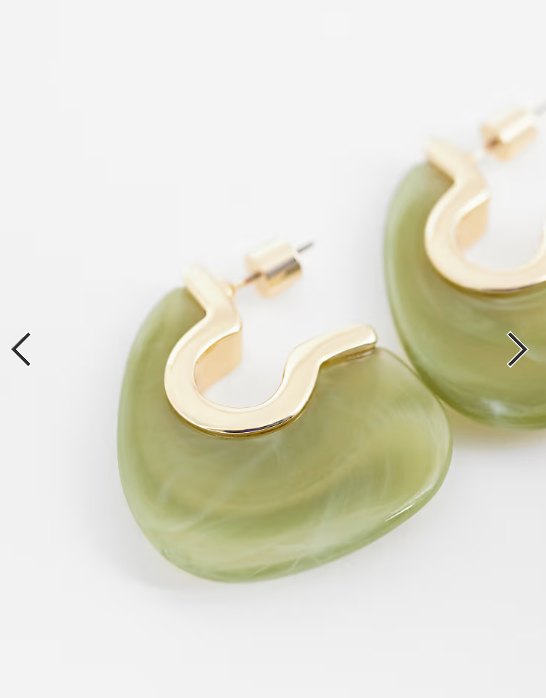 ASOS DESIGN half hoop earrings with green resin design in gold tone