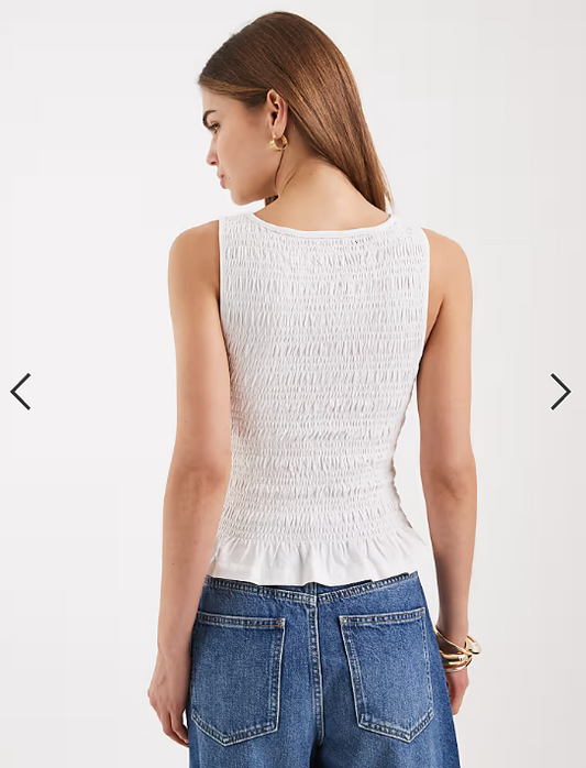 ONLY sleeveless shirred smock top in white