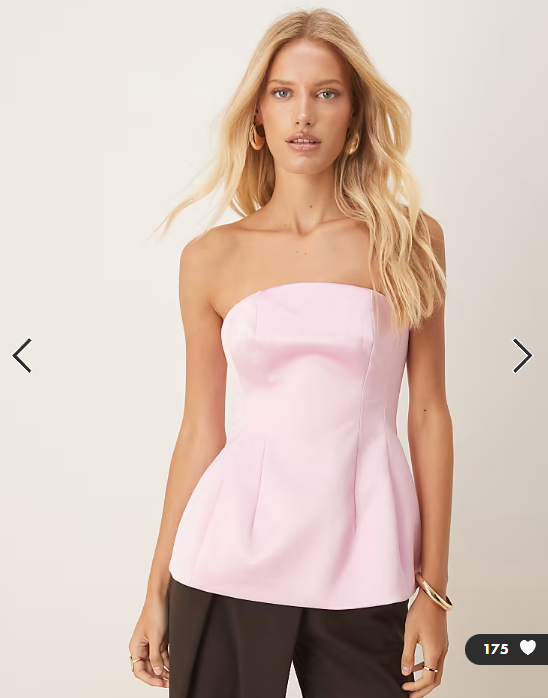 ASOS DESIGN Premium structured satin peplum hem bandeau top in pink
