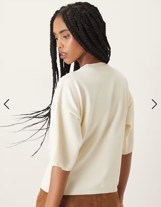 ASOS DESIGN ruched side knitted t-shirt in cream