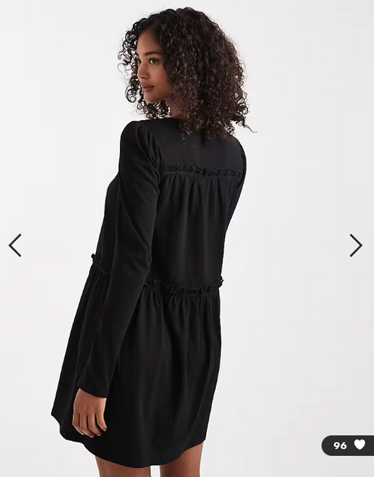 Miss Selfridge ruffle smock mini dress in black