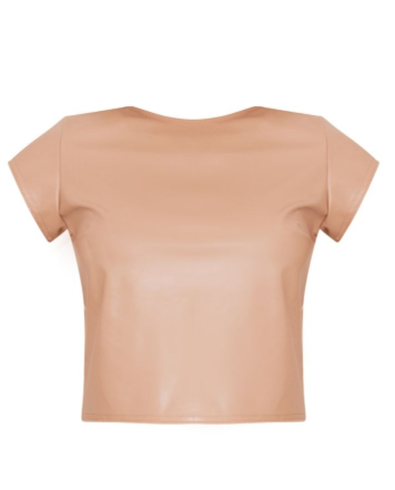 Stone Faux Leather Cap Sleeve Low Back Top