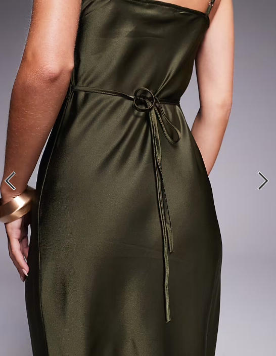 Asos - New Look Petite satin cowl neck midi dress in khaki