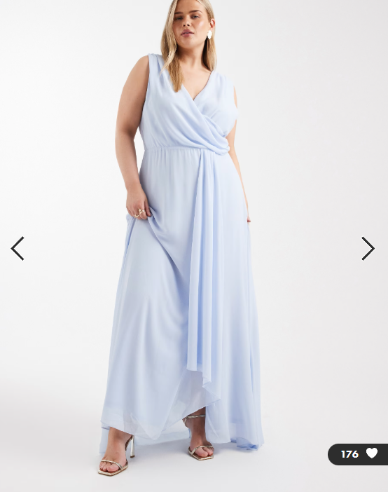 TFNC Plus Bridesmaid chiffon wrap top draped maxi dress in powder blue