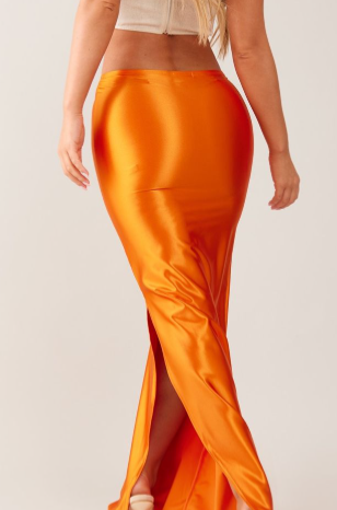 Rust Stretch Satin Split Side Maxi Skirt