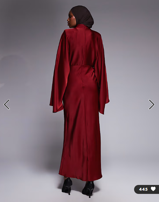 ASOS DESIGN funnel neck satin maxi dress with exaggerated sleeves in red