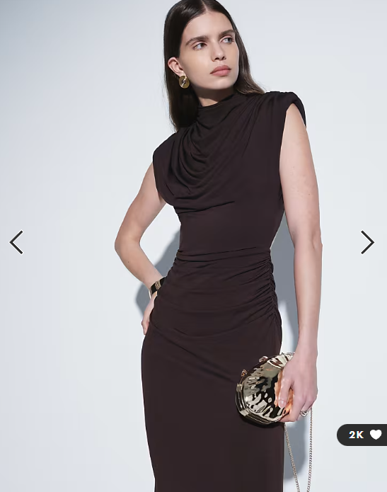 TFNC slinky draped high neck shoulder pad open back maxi dress in chocolate