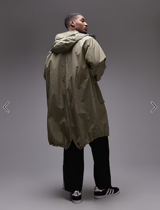 Topman lightweight ripstop parka jacket in khaki