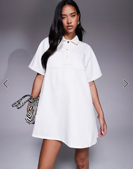 River Island collared denim shirt dress in white