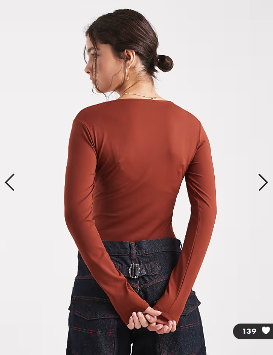 ASOS DESIGN polyamide slinky long sleeve bodysuit in rust