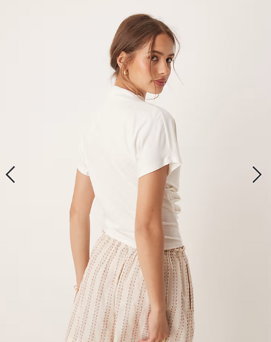 ASOS DESIGN twist shoulder drapey top in cream